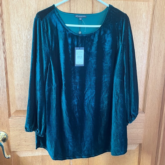 Adrianna Papell Tops - Adrianna Papell green velvet 3/4 balloon sleeve top